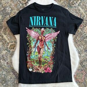 Nirvana In Utero Graphic T-Shirt Black Wmns Small Angel Band Tee 2022 Spencer's